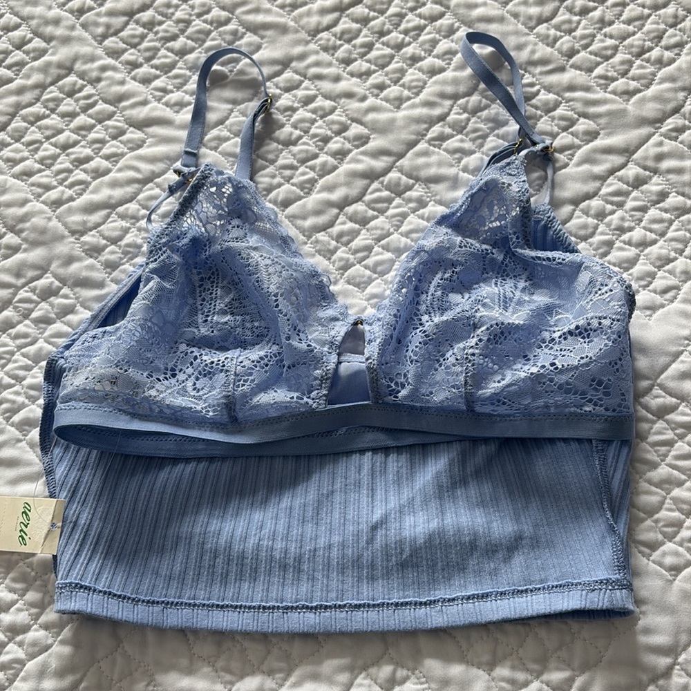 NWT Aerie Women’s Ribbed Lace Bra Crop Top - Picture 6 of 7